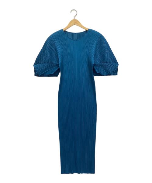 PLEATS PLEASE（プリーツプリーズ）PLEATS PLEASE (プリーツプリーズ) 半袖ワンピース ネイビー サイズ:3の古着・服飾アイテム
