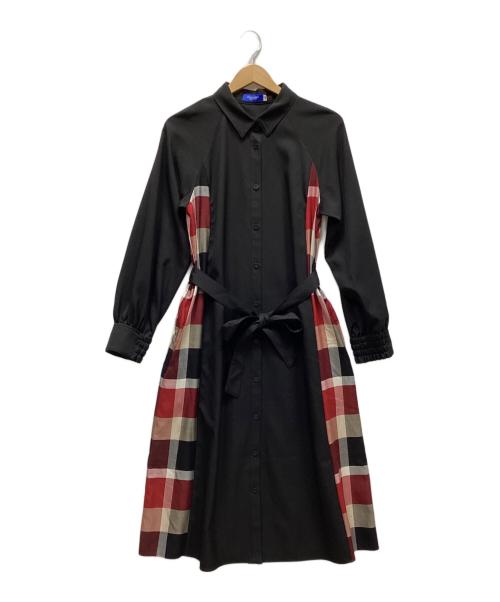 BLUE LABEL CRESTBRIDGE（ブルーレーベルクレストブリッジ）BLUE LABEL CRESTBRIDGE (ブルーレーベルクレストブリッジ) ソフトクリアツイルドレス ブラック×レッド サイズ:38の古着・服飾アイテム