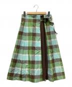 BLUE LABEL CRESTBRIDGEブルーレーベルクレストブリッジ）の古着「サイドベルトフレアスカート」｜グリーン×ブラウン