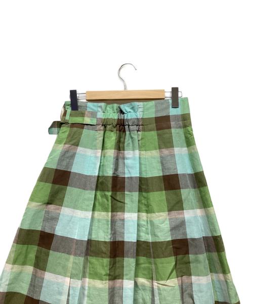 BLUE LABEL CRESTBRIDGE（ブルーレーベルクレストブリッジ）BLUE LABEL CRESTBRIDGE (ブルーレーベルクレストブリッジ) サイドベルトフレアスカート グリーン×ブラウン サイズ:40 未使用品の古着・服飾アイテム