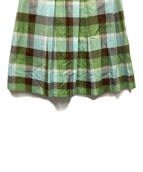 BLUE LABEL CRESTBRIDGE（ブルーレーベルクレストブリッジ）BLUE LABEL CRESTBRIDGE (ブルーレーベルクレストブリッジ) サイドベルトフレアスカート グリーン×ブラウン サイズ:40 未使用品の古着・服飾アイテム