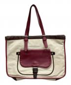 LONGCHAMPロンシャン）の古着「トートバッグ」｜ホワイト×ボルドー