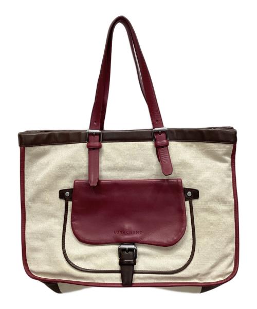 LONGCHAMP（ロンシャン）LONGCHAMP (ロンシャン) トートバッグ ホワイト×ボルドーの古着・服飾アイテム