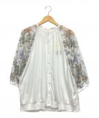 iS ScoLarイズ スカラー）の古着「花柄×ニットソー切替カーディガン」｜ホワイト