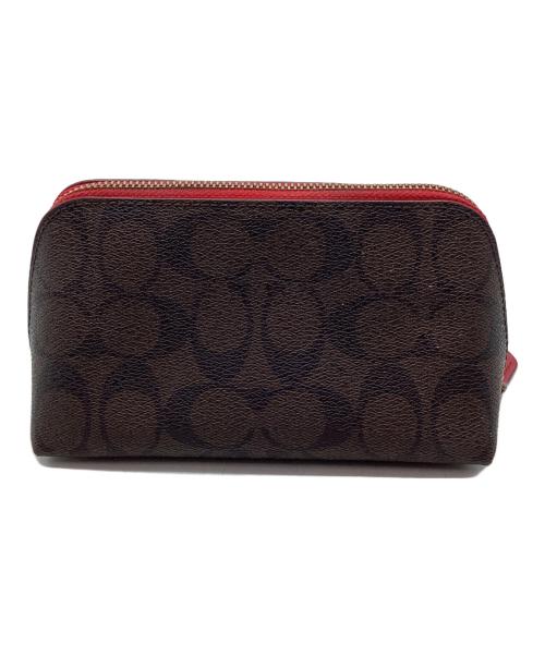 COACH（コーチ）COACH (コーチ) ポーチ ブラウン×レッドの古着・服飾アイテム