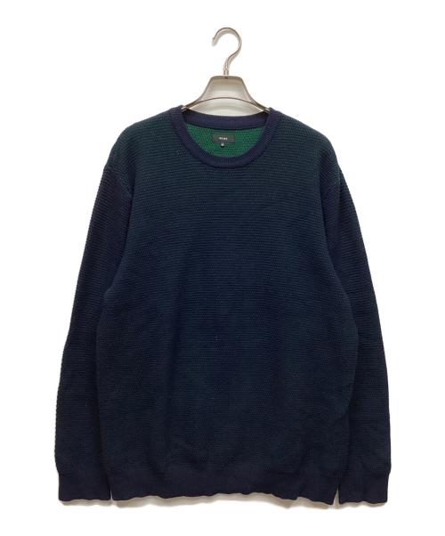 BEAMS（ビームス）BEAMS (ビームス) 12ゲージ 鹿の子 クルーネック ニット ネイビー×グリーン サイズ:XLの古着・服飾アイテム