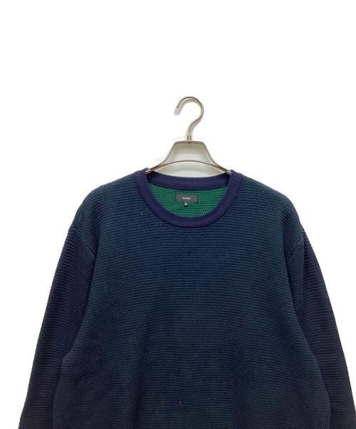 BEAMS（ビームス）BEAMS (ビームス) 12ゲージ 鹿の子 クルーネック ニット ネイビー×グリーン サイズ:XLの古着・服飾アイテム