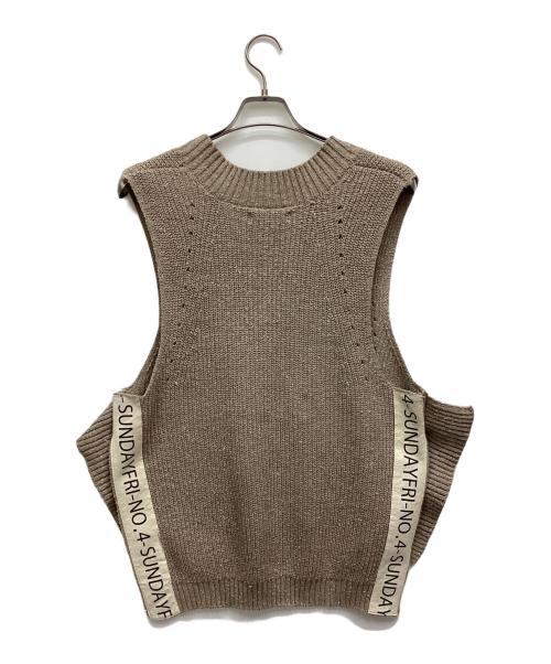 eimee law（エイミーロウ）eimee law (エイミーロウ) ロゴテープVネックサイドスリットベスト ベージュ サイズ:38の古着・服飾アイテム