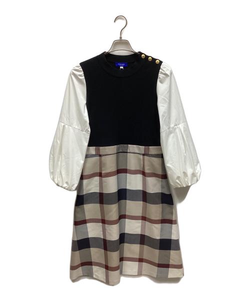 BLUE LABEL CRESTBRIDGE（ブルーレーベルクレストブリッジ）BLUE LABEL CRESTBRIDGE (ブルーレーベルクレストブリッジ) ツイードニットドッキングドレス ホワイト×ブラック サイズ:L 未使用品の古着・服飾アイテム