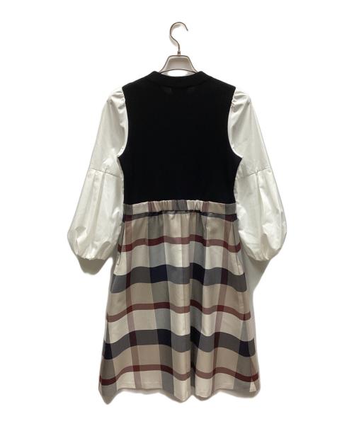 BLUE LABEL CRESTBRIDGE（ブルーレーベルクレストブリッジ）BLUE LABEL CRESTBRIDGE (ブルーレーベルクレストブリッジ) ツイードニットドッキングドレス ホワイト×ブラック サイズ:L 未使用品の古着・服飾アイテム