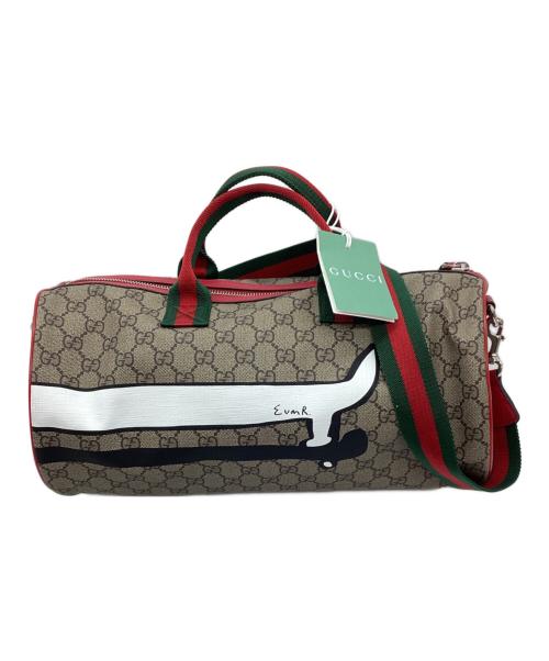 GUCCI（グッチ）GUCCI (グッチ) プリントGGトップハンドルバッグ ブラウン×レッドの古着・服飾アイテム