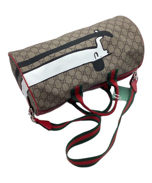 GUCCI（グッチ）GUCCI (グッチ) プリントGGトップハンドルバッグ ブラウン×レッドの古着・服飾アイテム