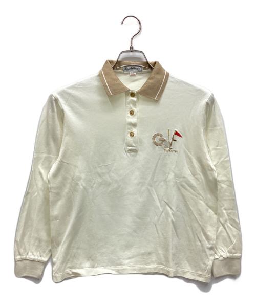 Burberry's（バーバリーズ）Burberry's (バーバリーズ) 長袖ポロシャツ ホワイト×ベージュ サイズ:Mの古着・服飾アイテム