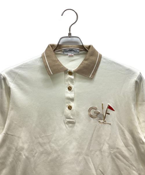 Burberry's（バーバリーズ）Burberry's (バーバリーズ) 長袖ポロシャツ ホワイト×ベージュ サイズ:Mの古着・服飾アイテム