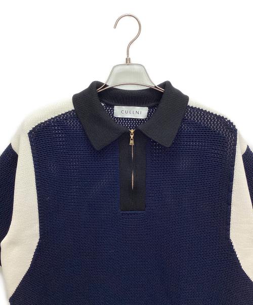 CULLNI（クルニ）CULLNI (クルニ) バイカラーメッシュポロシャツ ネイビー×ホワイト サイズ:Sの古着・服飾アイテム