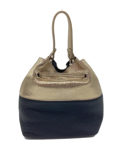 FURLA（フルラ）FURLA (フルラ) 巾着ショルダーバッグ ブラック×ゴールドの古着・服飾アイテム