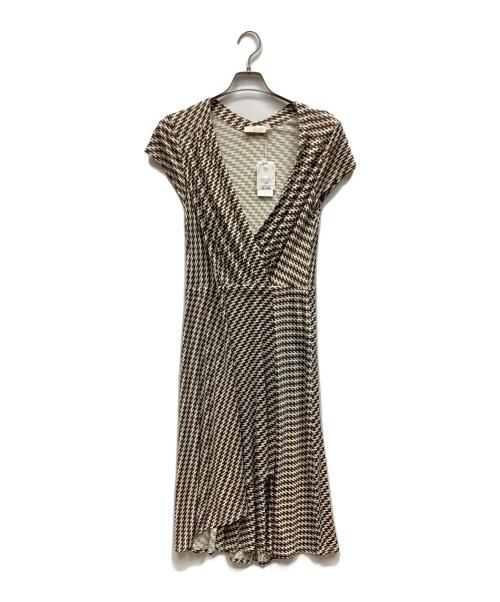TORY BURCH（トリーバーチ）TORY BURCH (トリーバーチ) ロングラップワンピース ホワイト×ブラウン サイズ:M 未使用品の古着・服飾アイテム