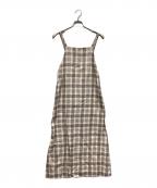 BEAUTY&YOUTHビューティーアンドユース）の古着「麻ブレンドチェックキャミソールワンピース」｜ホワイト×ブラウン