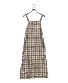 BEAUTY&YOUTH（ビューティーアンドユース）の古着「麻ブレンドチェックキャミソールワンピース」｜ホワイト×ブラウン