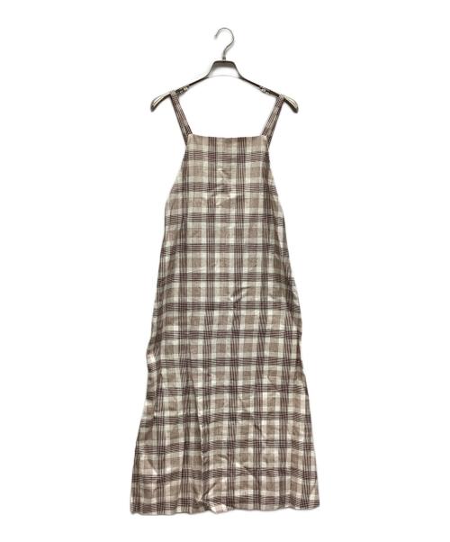 BEAUTY&YOUTH（ビューティーアンドユース）BEAUTY&YOUTH (ビューティーアンドユース) 麻ブレンドチェックキャミソールワンピース ホワイト×ブラウン サイズ:M 未使用品の古着・服飾アイテム