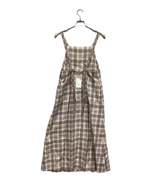 BEAUTY&YOUTH（ビューティーアンドユース）BEAUTY&YOUTH (ビューティーアンドユース) 麻ブレンドチェックキャミソールワンピース ホワイト×ブラウン サイズ:M 未使用品の古着・服飾アイテム