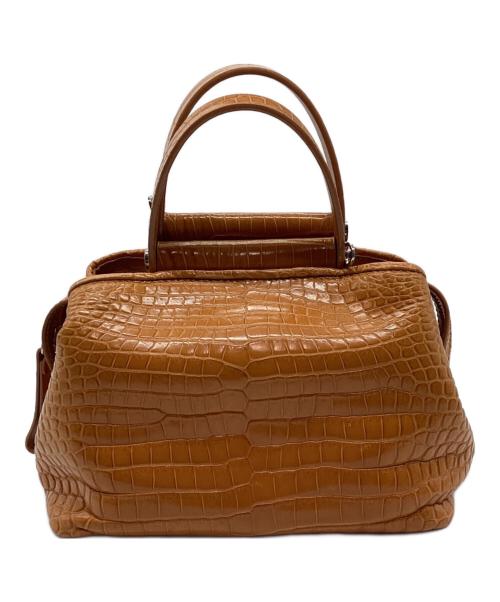 MAURO GOVERNA（マウロゴヴェルナ）MAURO GOVERNA (マウロゴヴェルナ) 型押しハンドバッグ キャメルの古着・服飾アイテム