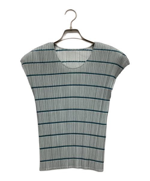 PLEATS PLEASE（プリーツプリーズ）PLEATS PLEASE (プリーツプリーズ) ISSEY MIYAKE (イッセイミヤケ) ノースリーブカットソー ブルー サイズ:Lの古着・服飾アイテム
