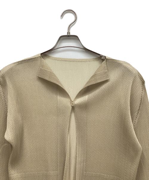 PLEATS PLEASE（プリーツプリーズ）PLEATS PLEASE (プリーツプリーズ) メッシュプリーツ1Bカーディガン ベージュ サイズ:Lの古着・服飾アイテム