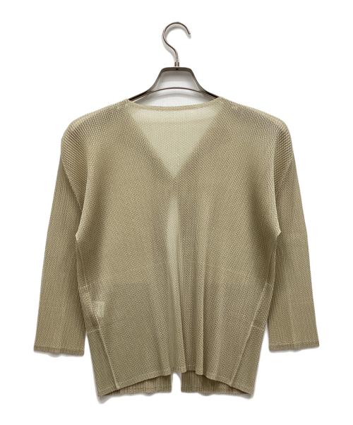 PLEATS PLEASE（プリーツプリーズ）PLEATS PLEASE (プリーツプリーズ) メッシュプリーツ1Bカーディガン ベージュ サイズ:Lの古着・服飾アイテム