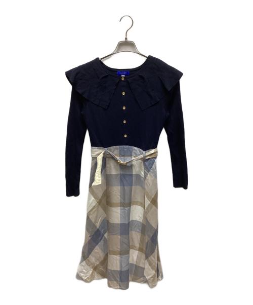 BLUE LABEL CRESTBRIDGE（ブルーレーベルクレストブリッジ）BLUE LABEL CRESTBRIDGE (ブルーレーベルクレストブリッジ) 切替ワンピース ネイビー×ベージュ サイズ:36の古着・服飾アイテム