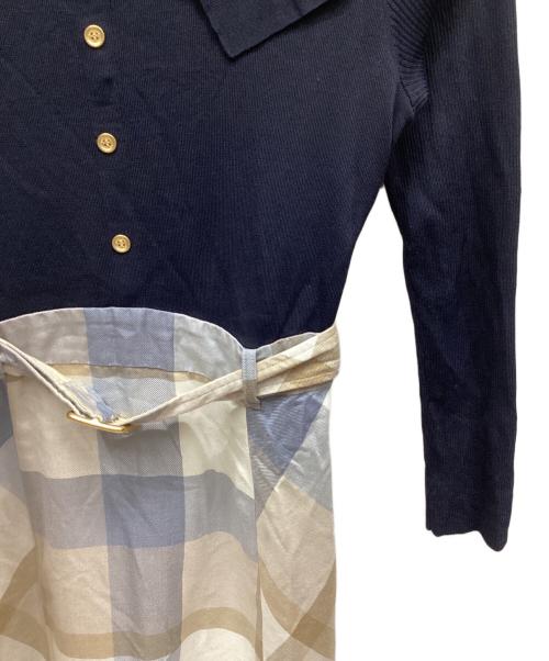 BLUE LABEL CRESTBRIDGE（ブルーレーベルクレストブリッジ）BLUE LABEL CRESTBRIDGE (ブルーレーベルクレストブリッジ) 切替ワンピース ネイビー×ベージュ サイズ:36の古着・服飾アイテム