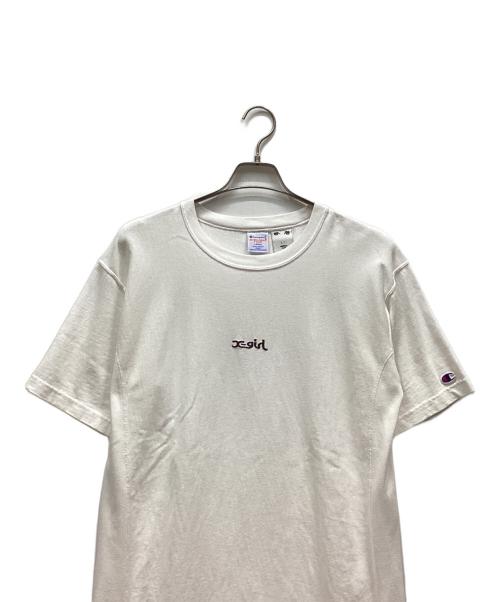 Champion（チャンピオン）Champion (チャンピオン) X-GIRL (エックスガール) 半袖Tシャツ ホワイト サイズ:Lの古着・服飾アイテム