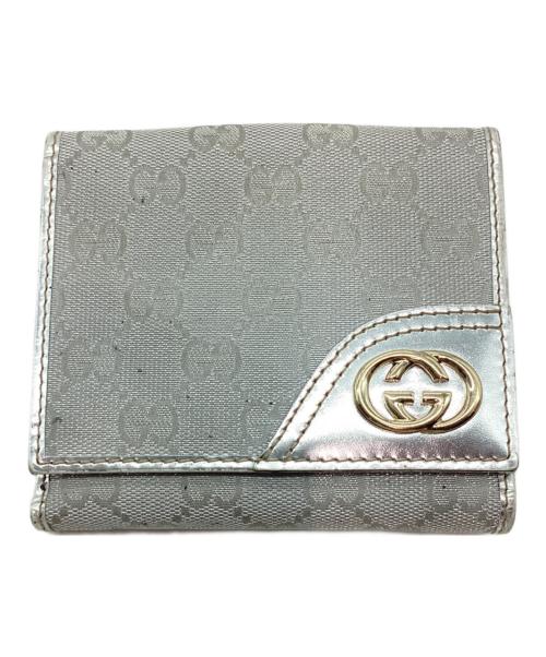 GUCCI（グッチ）GUCCI (グッチ) 2つ折り財布 グレー×シルバーの古着・服飾アイテム