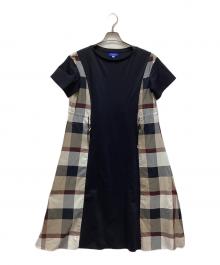 BLUE LABEL CRESTBRIDGE（ブルーレーベルクレストブリッジ）の古着「コンパクトクリアーポンチチェックコンビドレス」｜ブラック×ホワイト