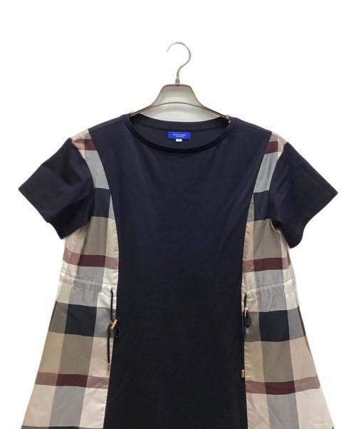 BLUE LABEL CRESTBRIDGE（ブルーレーベルクレストブリッジ）BLUE LABEL CRESTBRIDGE (ブルーレーベルクレストブリッジ) コンパクトクリアーポンチチェックコンビドレス ブラック×ホワイト サイズ:38の古着・服飾アイテム