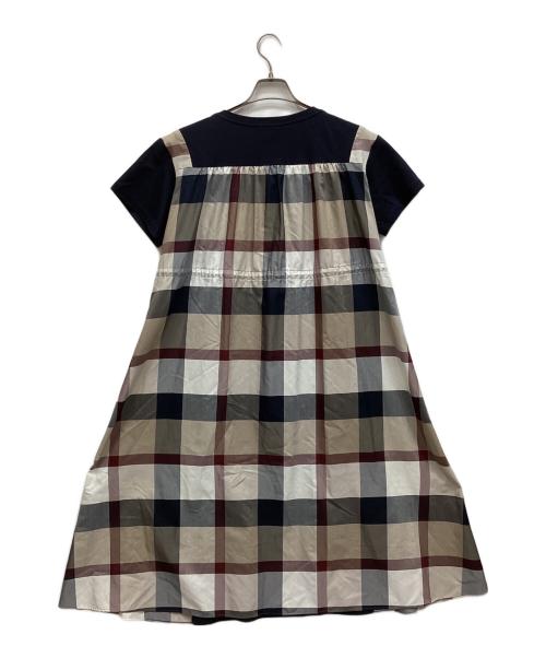 BLUE LABEL CRESTBRIDGE（ブルーレーベルクレストブリッジ）BLUE LABEL CRESTBRIDGE (ブルーレーベルクレストブリッジ) コンパクトクリアーポンチチェックコンビドレス ブラック×ホワイト サイズ:38の古着・服飾アイテム