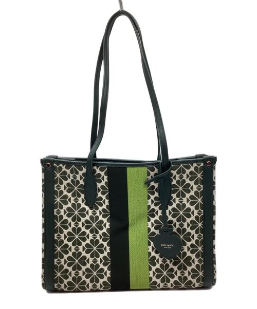 Kate Spade（ケイトスペード）Kate Spade (ケイトスペード) フラワージャガードストライプミディアムトートバッグ グリーンの古着・服飾アイテム