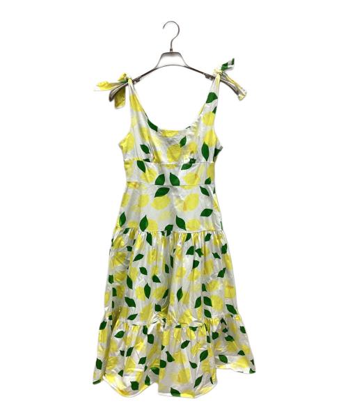 Kate Spade（ケイトスペード）Kate Spade (ケイトスペード) ノースリーブワンピース イエロー×グリーン サイズ:4の古着・服飾アイテム
