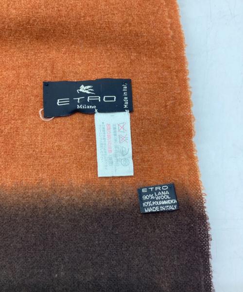 ETRO（エトロ）ETRO (エトロ) ウールマフラー オレンジ×ブラウンの古着・服飾アイテム