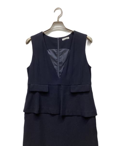 a.v.v（アーヴェヴェ）a.v.v (アーヴェヴェ) ペプラムドッキングワンピース ネイビー サイズ:Lの古着・服飾アイテム