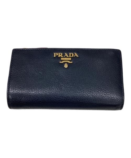 PRADA（プラダ）PRADA (プラダ) 2つ折り財布 ブラック×レッドの古着・服飾アイテム