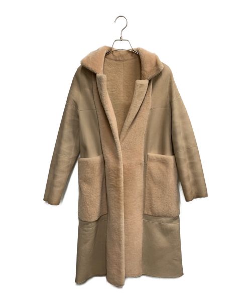 DRAWER（ドゥロワー）DRAWER (ドゥロワー) シープムートンノーカラーコート ピンク サイズ:36の古着・服飾アイテム