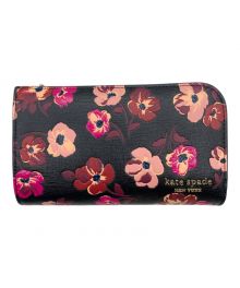 Kate Spade（ケイトスペード）の古着「デヴィンフォールポピーズミディアムバイフォールドウォレット」｜ブラック×ピンク