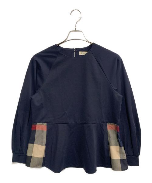 CRESTBRIDGE（クレストブリッジ）CRESTBRIDGE (クレストブリッジ) シンメトリーチェック切替ペプラムブラウス ネイビー サイズ:Mの古着・服飾アイテム