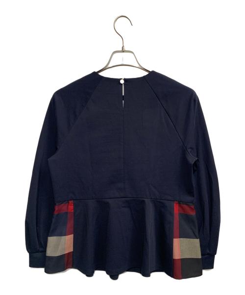 CRESTBRIDGE（クレストブリッジ）CRESTBRIDGE (クレストブリッジ) シンメトリーチェック切替ペプラムブラウス ネイビー サイズ:Mの古着・服飾アイテム