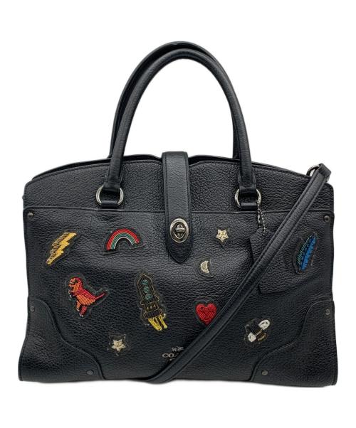COACH（コーチ）COACH (コーチ) グレインレザーウィズスーベニア バッグ ブラックの古着・服飾アイテム