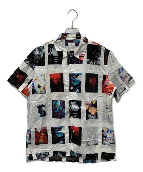 PS Paul Smith（ＰＳポールスミス）PS Paul Smith (ＰＳポールスミス) ブロッキンググラフィック プリントシャツ ホワイト サイズ:Lの古着・服飾アイテム