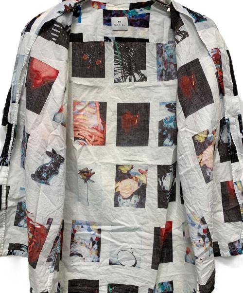PS Paul Smith（ＰＳポールスミス）PS Paul Smith (ＰＳポールスミス) ブロッキンググラフィック プリントシャツ ホワイト サイズ:Lの古着・服飾アイテム