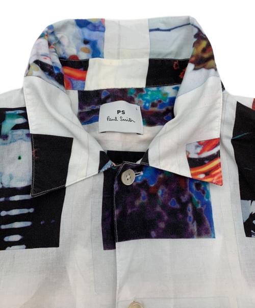 PS Paul Smith（ＰＳポールスミス）PS Paul Smith (ＰＳポールスミス) ブロッキンググラフィック プリントシャツ ホワイト サイズ:Lの古着・服飾アイテム