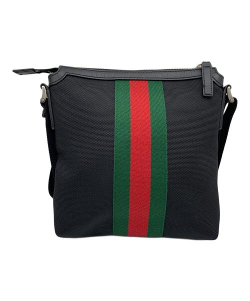 GUCCI（グッチ）GUCCI (グッチ) キャンバスショルダーバッグ ブラックの古着・服飾アイテム